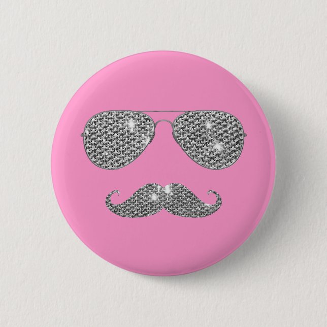Macaron Rond 5 Cm Moustache drôle de diamant avec des verres (Devant)