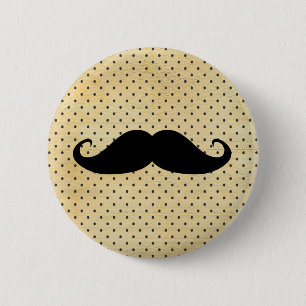 Macaron Rond 5 Cm Moustache noire drôle sur le pois jaune vintage