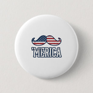 Macaron Rond 5 Cm Moustache patriotique américaine en détresse Vecto