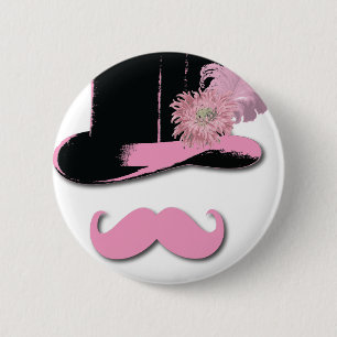 Macaron Rond 5 Cm Moustache rose, casquette supérieur, plumes, et