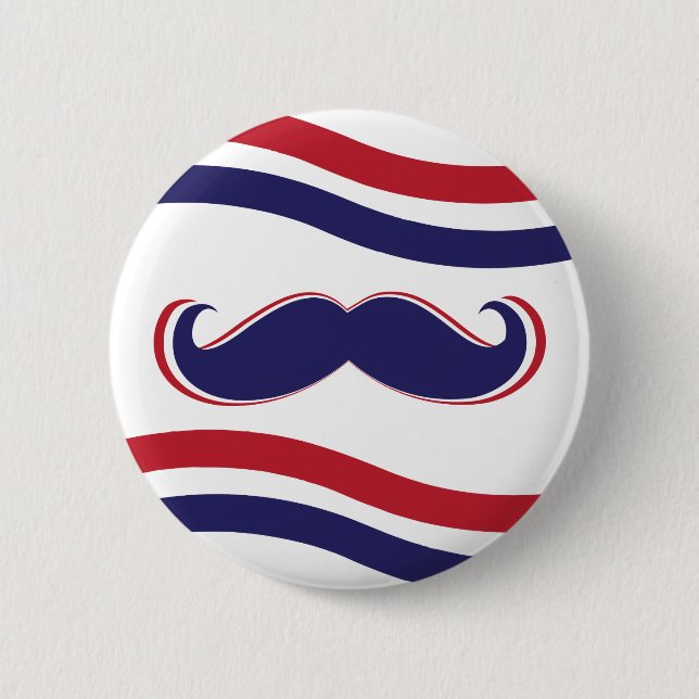 Macaron Rond 5 Cm Moustache - rouge, blanc et bleu (Devant)