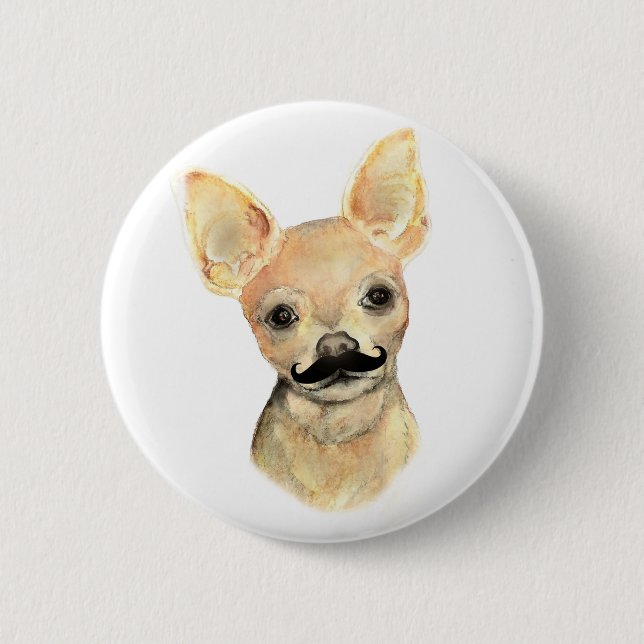 Macaron Rond 5 Cm Moustache sur une mignonne humour de chien (Devant)