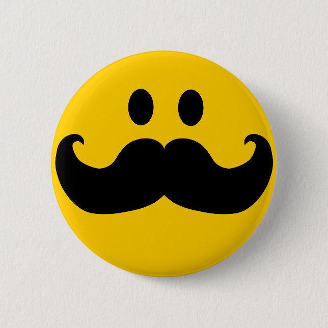 Macaron Rond 5 Cm Moustache Yellow Happy Face (Devant)