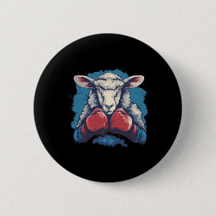 Macaron Rond 5 Cm Mouton boxeur avec gants de boxe Kickboxing Drôle