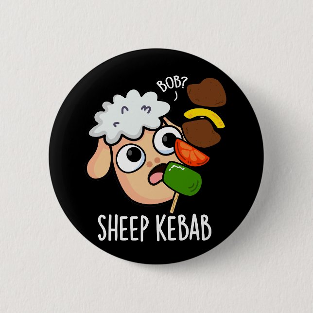 Macaron Rond 5 Cm Mouton Kebab Drôle Shish Kebab Pun Fond Sombre (Devant)