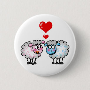 Macaron Rond 5 Cm Moutons drôles de bande dessinée, épousant des