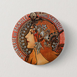 Macaron Rond 5 Cm Mucha - art Nouveau