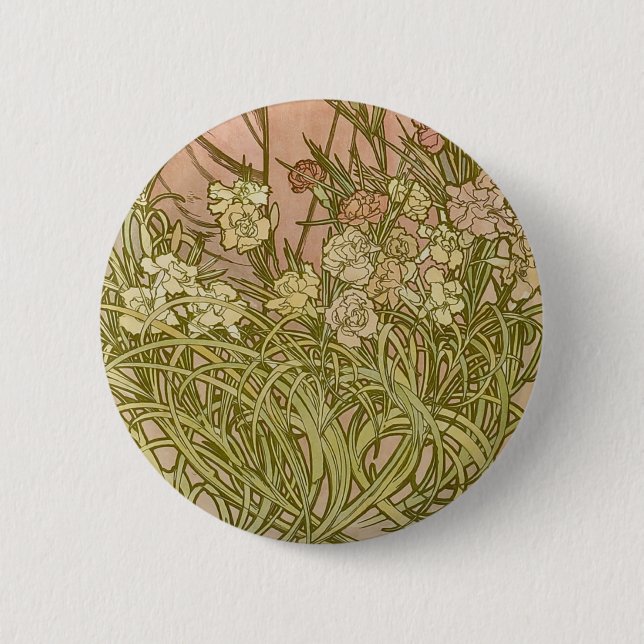 Macaron Rond 5 Cm Mucha fleurs d'oeillets Art Nouveau (Devant)