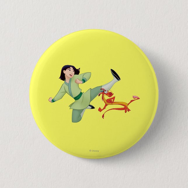Macaron Rond 5 Cm Mulan et Mushu Kicking (Devant)