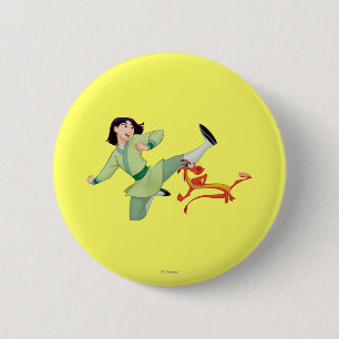 Macaron Rond 5 Cm Mulan et Mushu Kicking