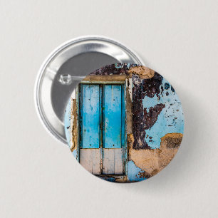 Macaron Rond 5 Cm Mur bleu et porte
