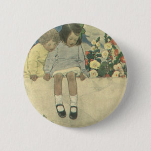 Macaron Rond 5 Cm Mur de jardin Jessie Willcox Smith, Enfants vintag