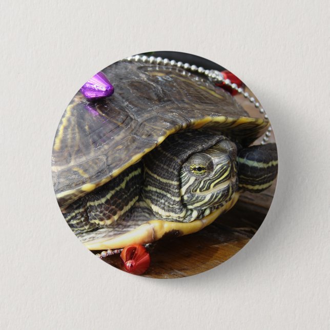 Macaron Rond 5 Cm Murtle la tortue de Noël (Devant)