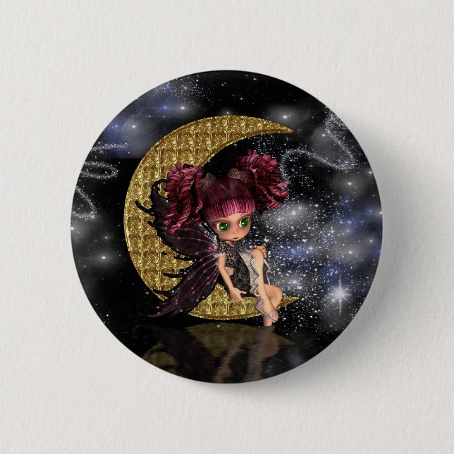 Macaron Rond 5 Cm musardez la goupille féerique d'insigne, lune (Devant)
