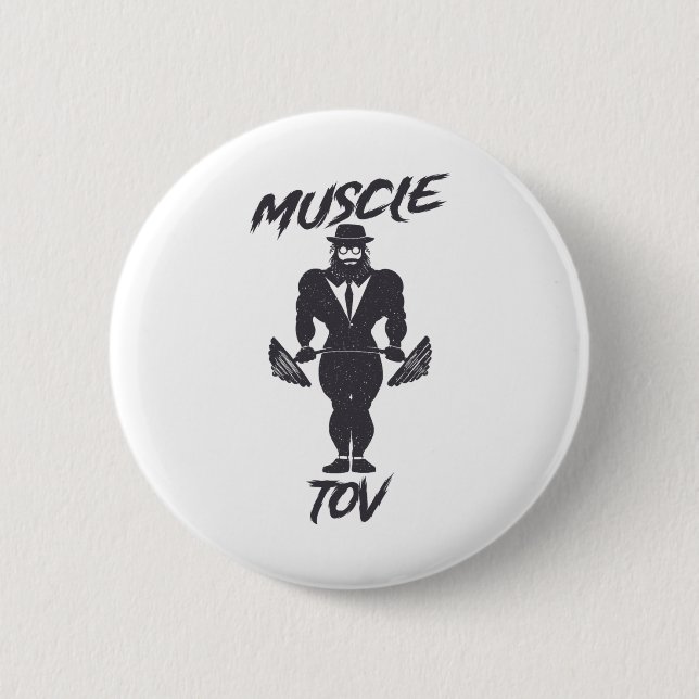 Macaron Rond 5 Cm Muscle Tov Weightlifting Bodybuilding Jewish Rabbi (Devant)