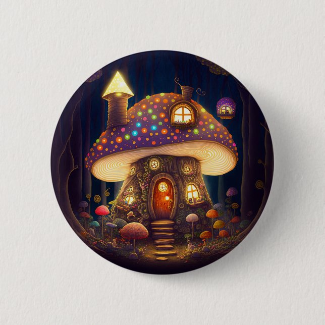 Macaron Rond 5 Cm Mushroom House Imaginaire Art (Devant)