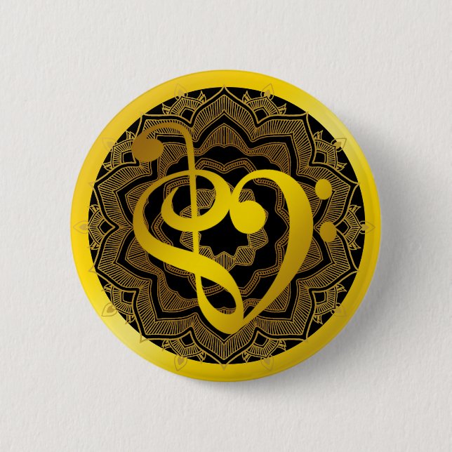 Macaron Rond 5 Cm Music Love Coeur Symbole Clef Gold Mandala Art (Devant)