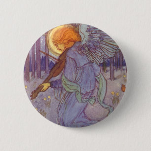 Macaron Rond 5 Cm Musicien d'ange jouant un violon, musique Vintage