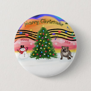 Macaron Rond 5 Cm Musique de Noël 2 - Bouledogue Anglais (bringé 4)