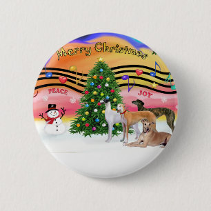 Macaron Rond 5 Cm Musique de Noël 2 - Lévriers (quatre)