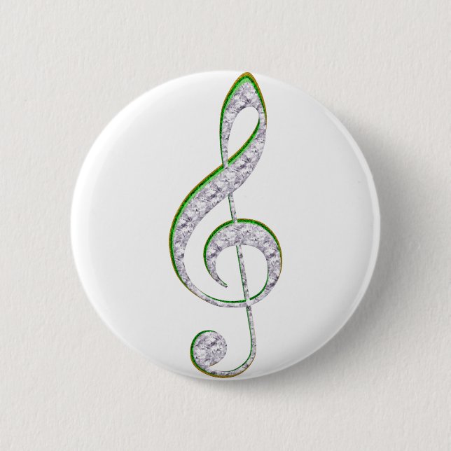 Macaron Rond 5 Cm MUSIQUE Émeraude et diamant Clé Treble (Devant)
