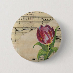 Macaron Rond 5 Cm Musique victorienne vintage Tulips romantiques