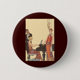 Macaron Rond 5 Cm Musique vintage, chanteur de piano Art Déco