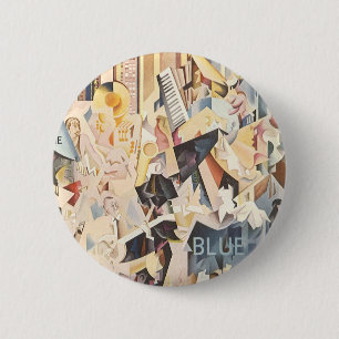 Macaron Rond 5 Cm Musique vintage, jazz Art Déco, Rhapsodie en bleu