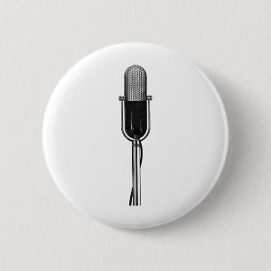 Macaron Rond 5 Cm Musique vintage, Microphone rétro à l'ancienne