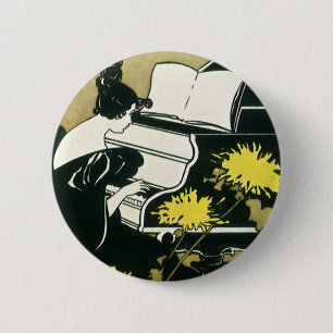 Macaron Rond 5 Cm Musique vintage, Mlle Traumerei Jouer Piano, Reed