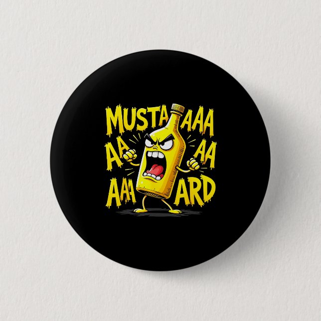 Macaron Rond 5 Cm Mustard Bottle Scream Funny Condiment Rap Humor  (Devant)