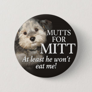 Macaron Rond 5 Cm Mutt pour Mitt Romney - Au moins il ne me mangera