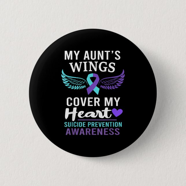 Macaron Rond 5 Cm My Aunt's Wings Cover Heart Suicide Awareness Ribb (Devant)