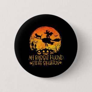 Macaron Rond 5 Cm My Basset Hound Rides Shotgun Dog Halloween Costum