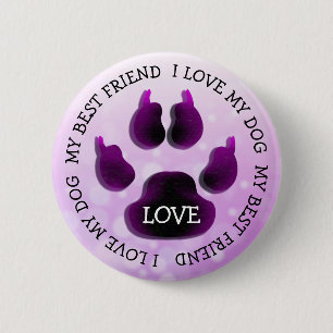 Macaron Rond 5 Cm My Best Friend Paw Print Dog Canine Button