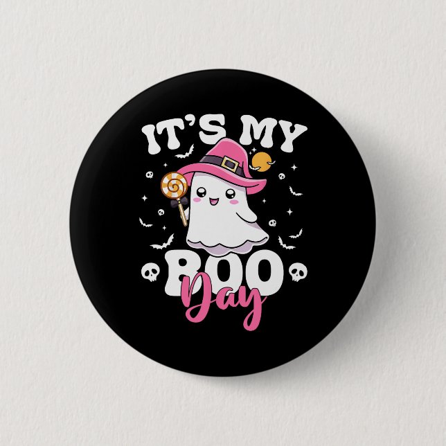 Macaron Rond 5 Cm My Boo Day mignon Halloween Anniversaire Fille Fan (Devant)