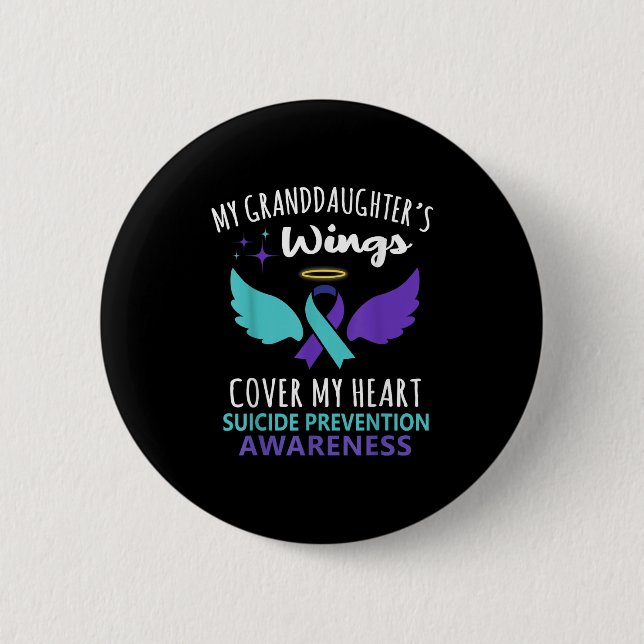 Macaron Rond 5 Cm My Granddaughters Wings Cover Heart Suicide Awaren (Devant)