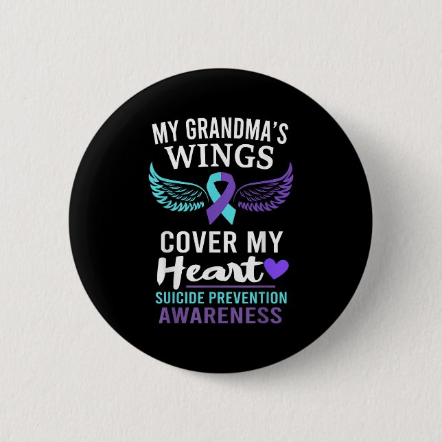 Macaron Rond 5 Cm My Grandma's Wings Cover Heart Suicide Awareness R (Devant)