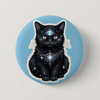 Macaron Rond 5 Cm Mystic Galaxy Cat Button – Cosmic Third Eye Space