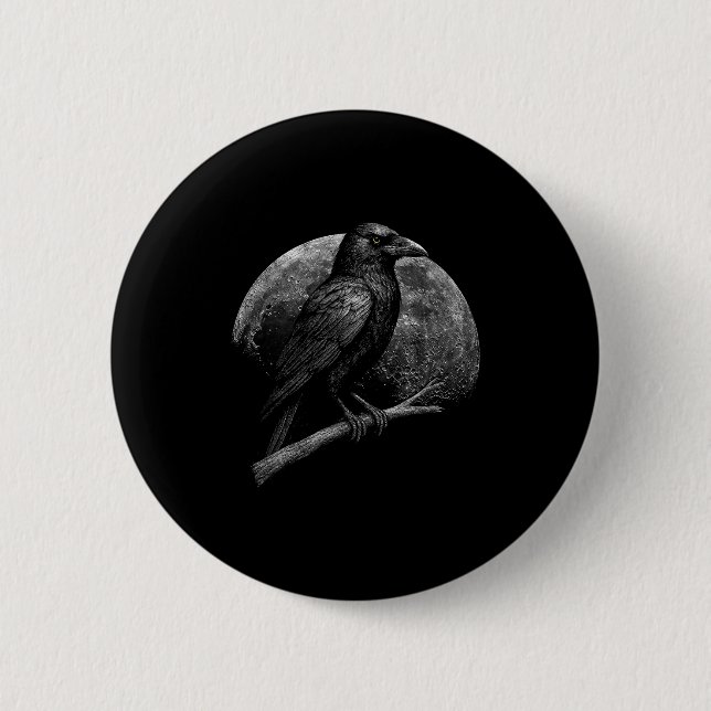 Macaron Rond 5 Cm Mystic Raven Moon Dark Folklore Witchcraft Viking  (Devant)