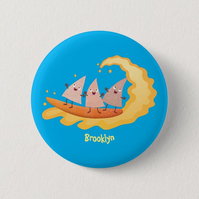 Macaron Rond 5 Cm Nachos de maïs mignons surfant en dessin animé (Devant)