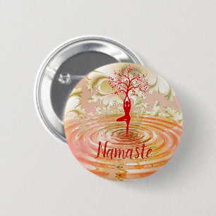 Macaron Rond 5 Cm Namaste Citation Yoga Arbre de vie Zen