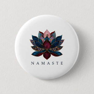 Macaron Rond 5 Cm Namaste Fleur de Lotus Bouddhisme Zen Yogi Bouddhi