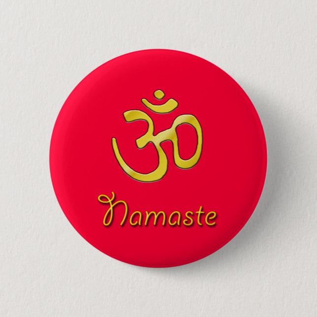 Macaron Rond 5 Cm Namaste Om Bouton rouge base/racine chakra (Devant)