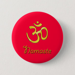 Macaron Rond 5 Cm Namaste Om Bouton rouge base/racine chakra