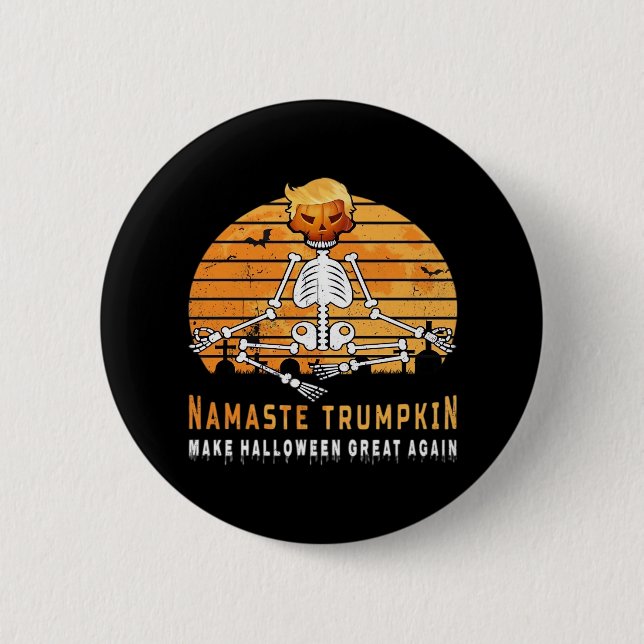 Macaron Rond 5 Cm Namaste Trumpkin rend Halloween grand à nouveau Mé (Devant)