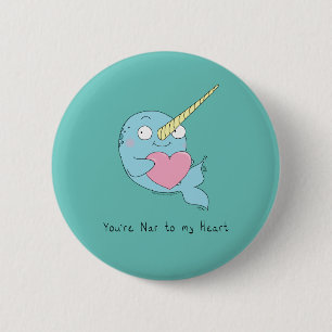 Macaron Rond 5 Cm Narwhal Hugging Coeur Saint-Valentin Bouton
