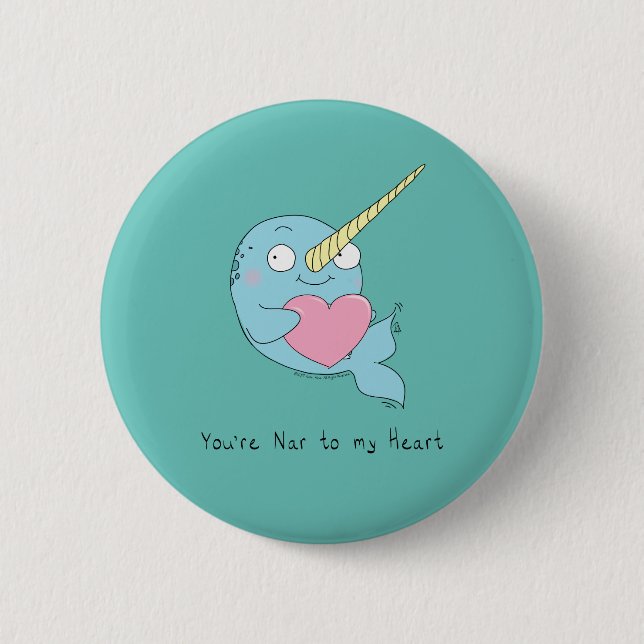 Macaron Rond 5 Cm Narwhal Hugging Coeur Saint-Valentin Bouton (Devant)