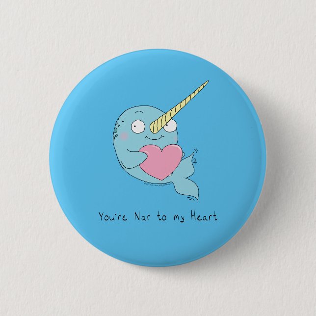 Macaron Rond 5 Cm Narwhal Hugging Coeur Saint-Valentin Bouton (Devant)