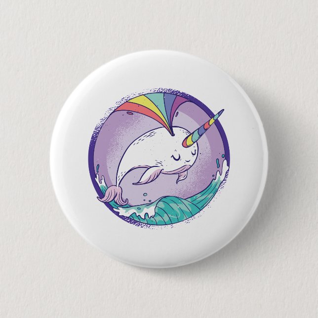 Macaron Rond 5 Cm Narwhale arc-en-ciel (Devant)